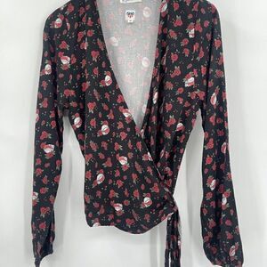 Junk Food Black Red Roses Grateful Dead Wrap Around Rose Shirt Medium